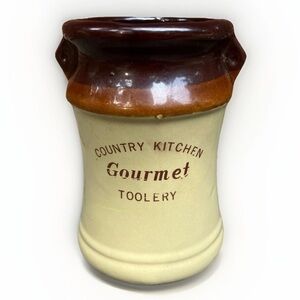 Vintage Stoneware Utensil Holder Crock Country Kitchen Gourmet Toolery Farmhouse